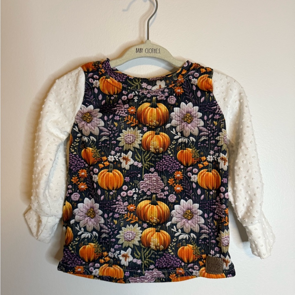 Girls' Long Sleeve Pumpkin Floral Tee - White Sleeves